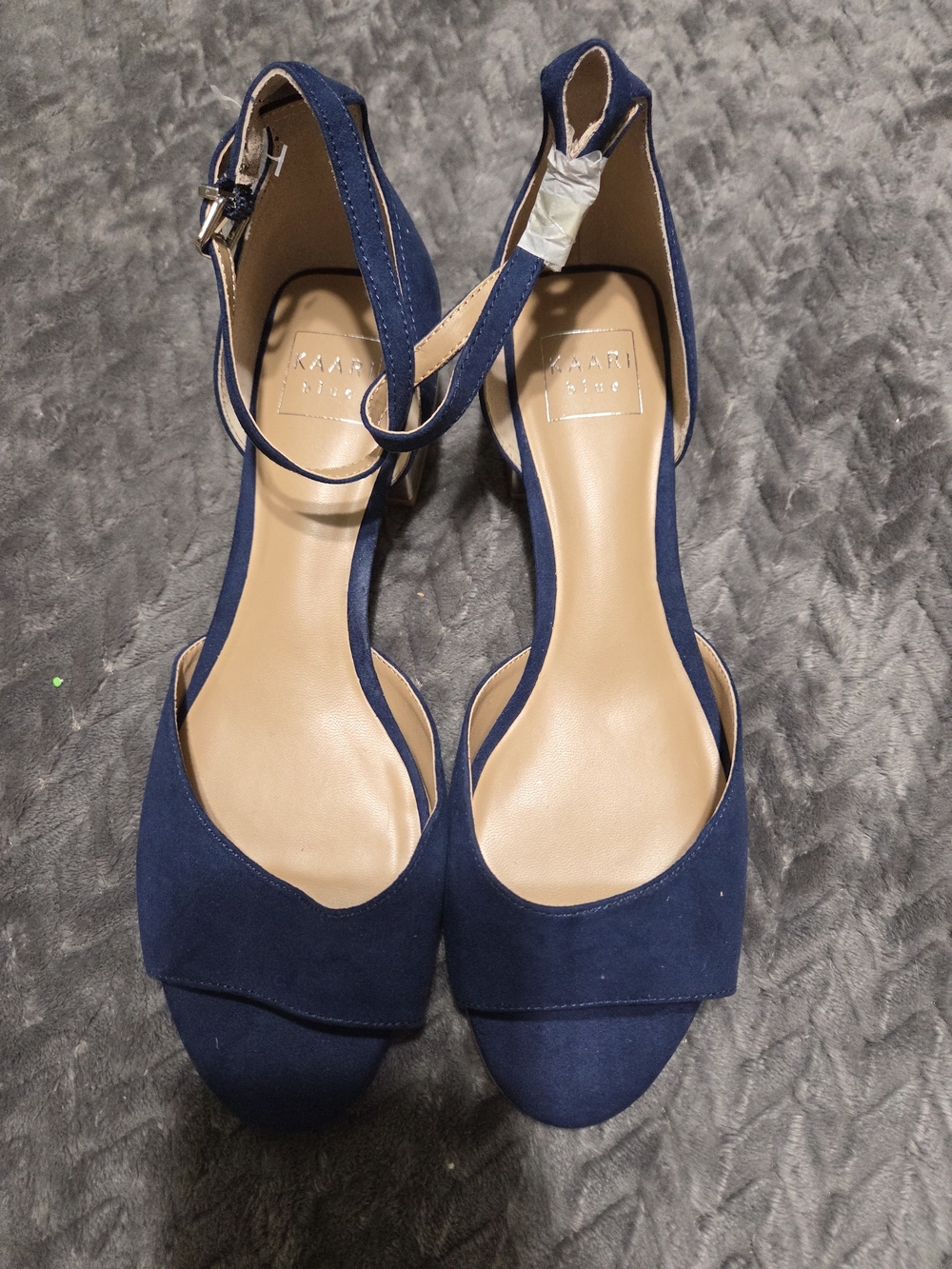 Kaari Blue Navy Open-Toe Ankle-Strap Heels - Picture 1 of 5